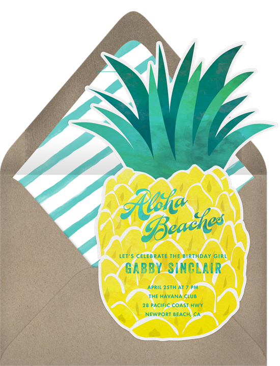 Aloha Beaches pineapple invitation
