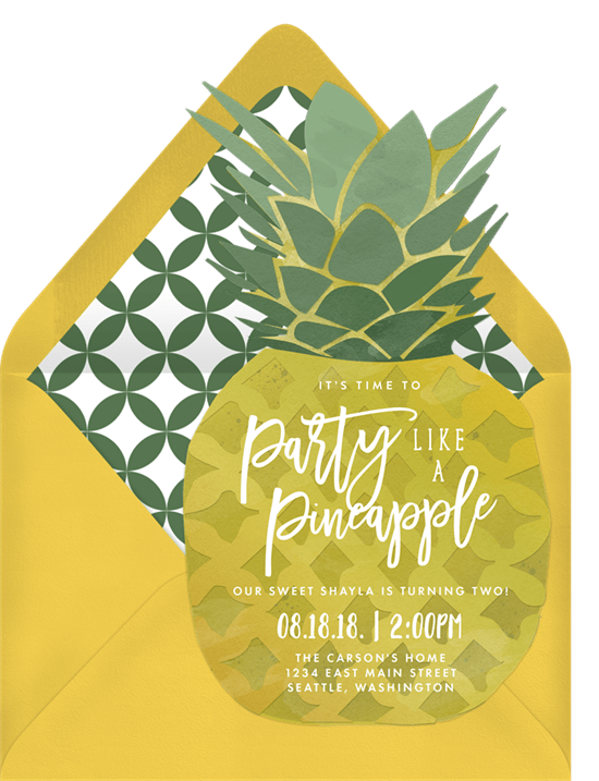 yellow pineapple themed invitation