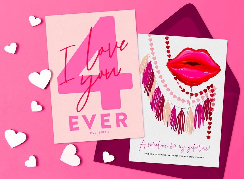 Valentine messages for friends: pink Valentin's Day cards