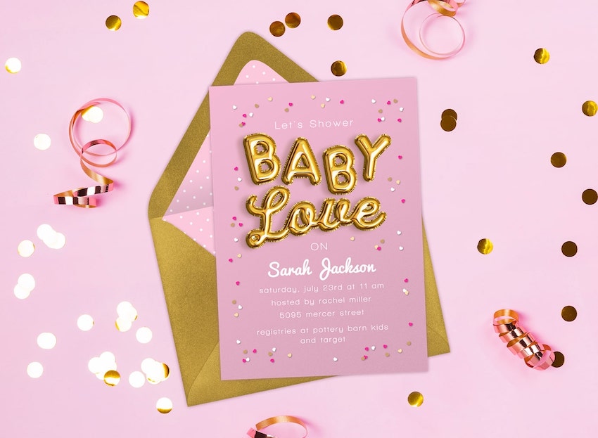 Pink and gold baby shower invitation