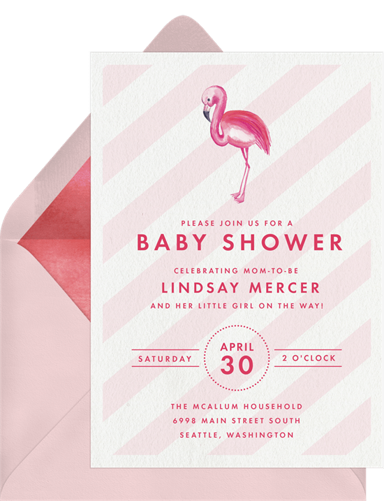 tropical party: pink flamingo baby shower invitation