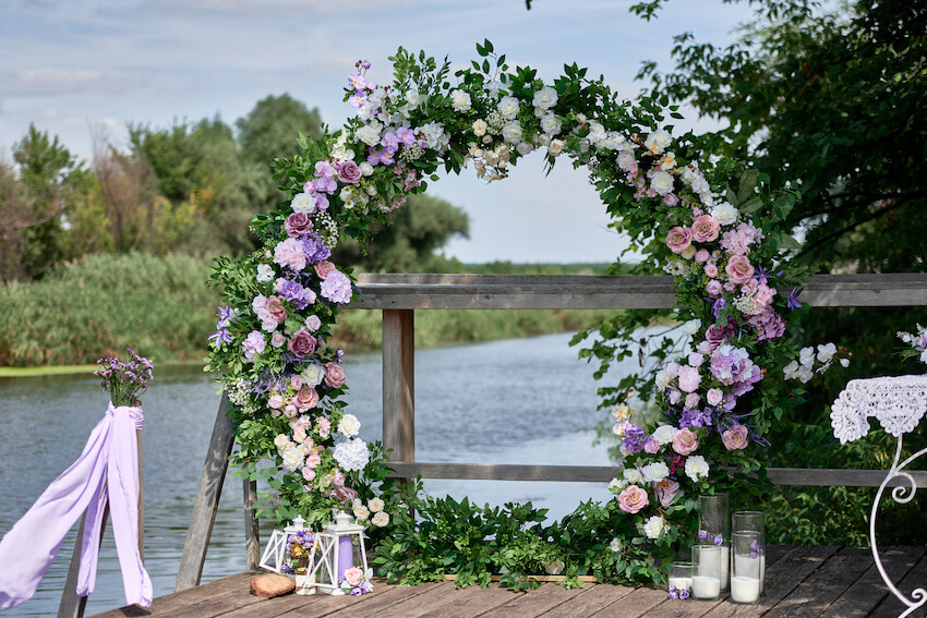 Purple Themed Wedding Stage Decorations Stock Image - Image of celebration,  green: 104539225
