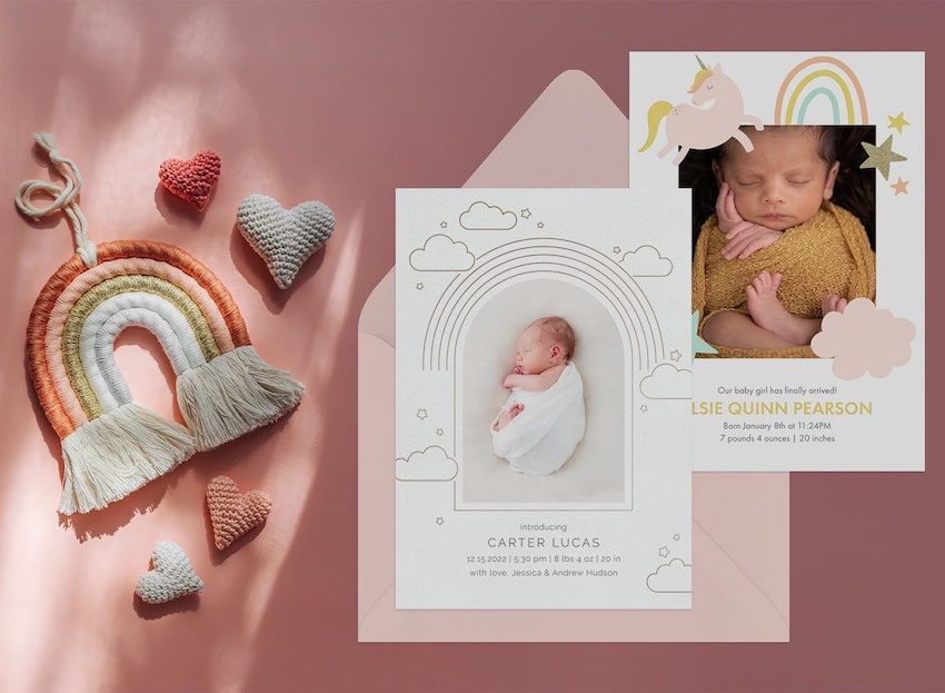 Rainbow baby announcement cards