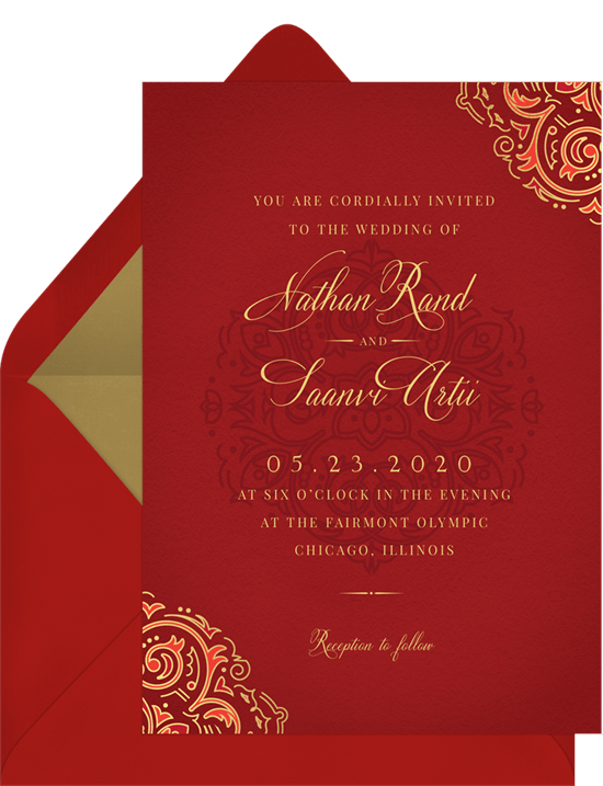 wedding guest list: all red themed wedding invite