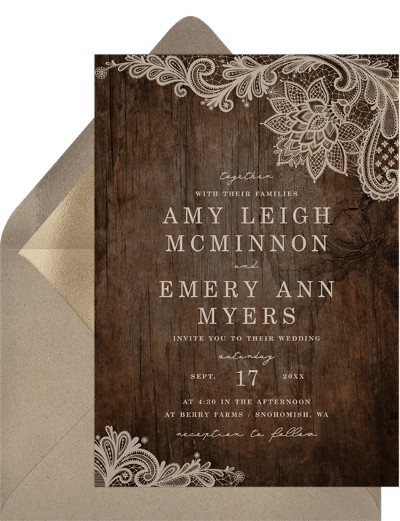 Wedding themes: Rustic lace invitation