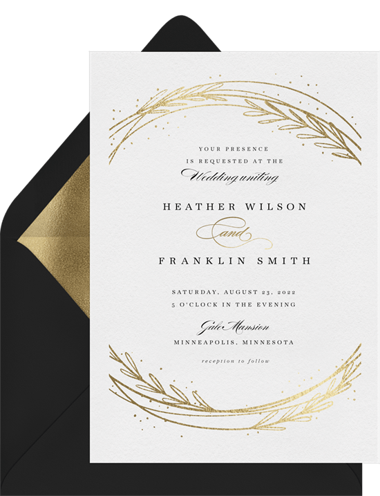 Black and gold themed wedding invite