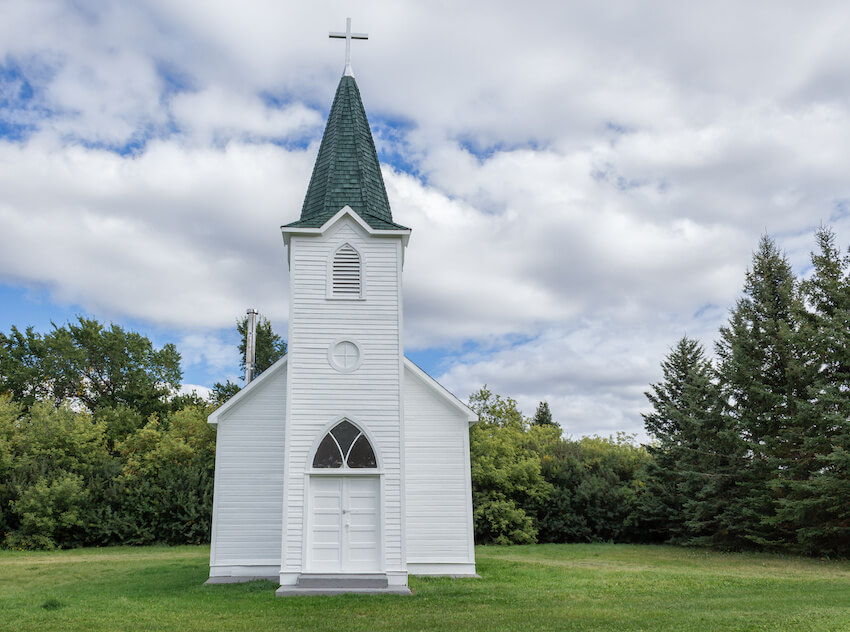 Baby christening: small white church