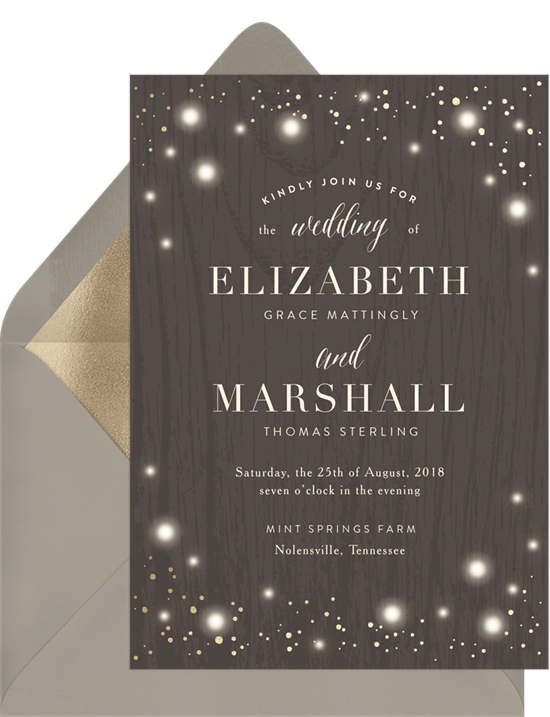 wedding guest list: sparkly themed wedding invite