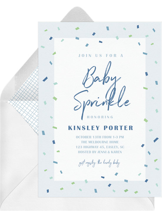Baby shower invitations for boys: The Sprinkle Confetti invitation design from Greenvelope