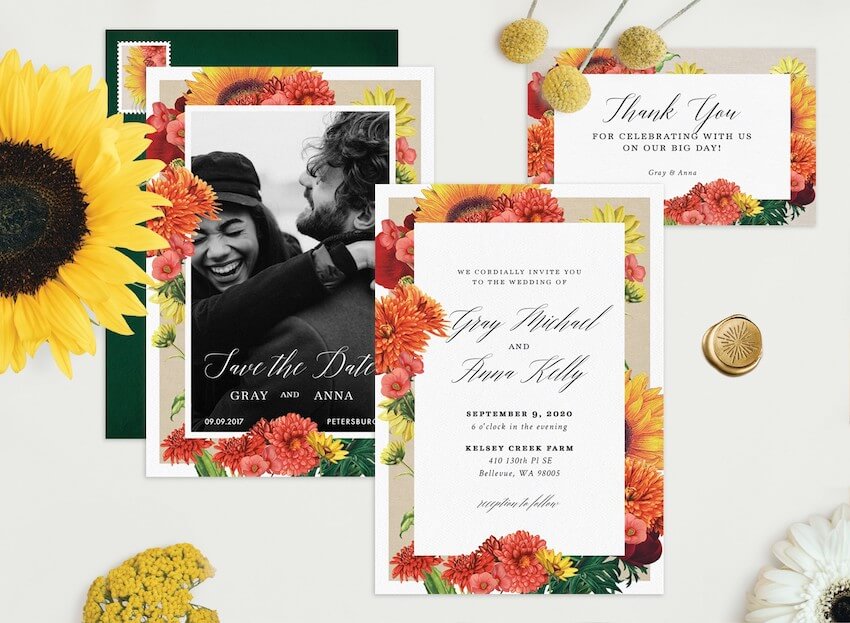 Sunflower wedding: sunflower themed wedding invitations