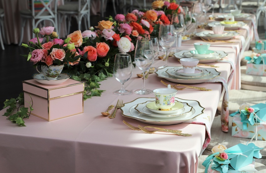 Table setting at a bridal shower tea party