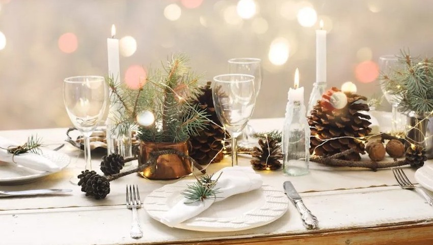 Holiday party: table setting with candles