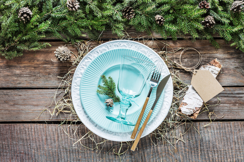 Woodland baby shower: teal themed table setting