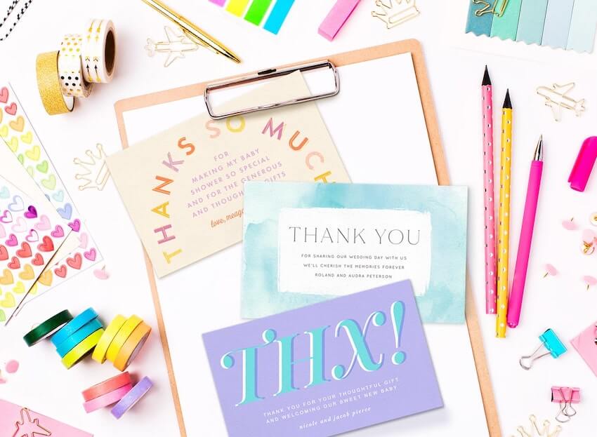 Custom thank you cards: thank you cards and some art materials