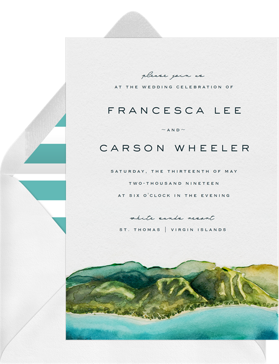 Beach wedding invitations: the Tranquil Coastline invitation design from Greenvelope