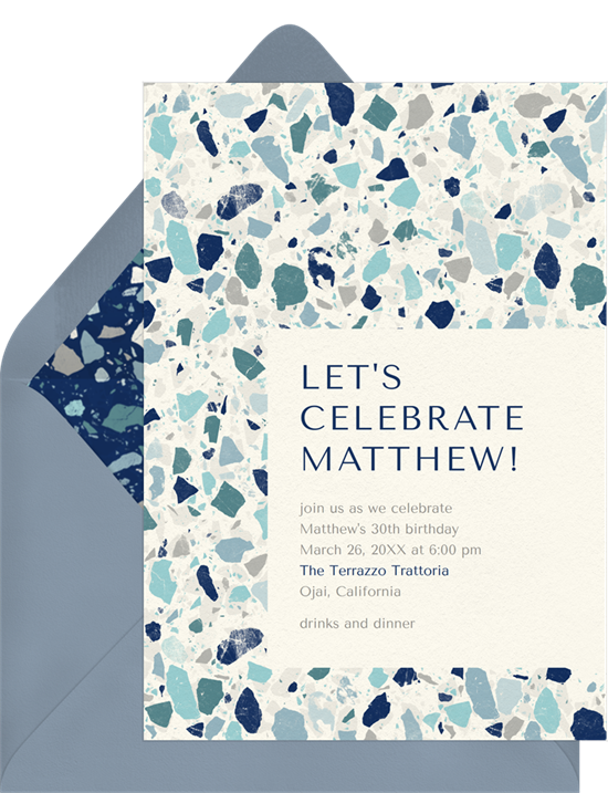 Terrazzo patterned birthday invitations online