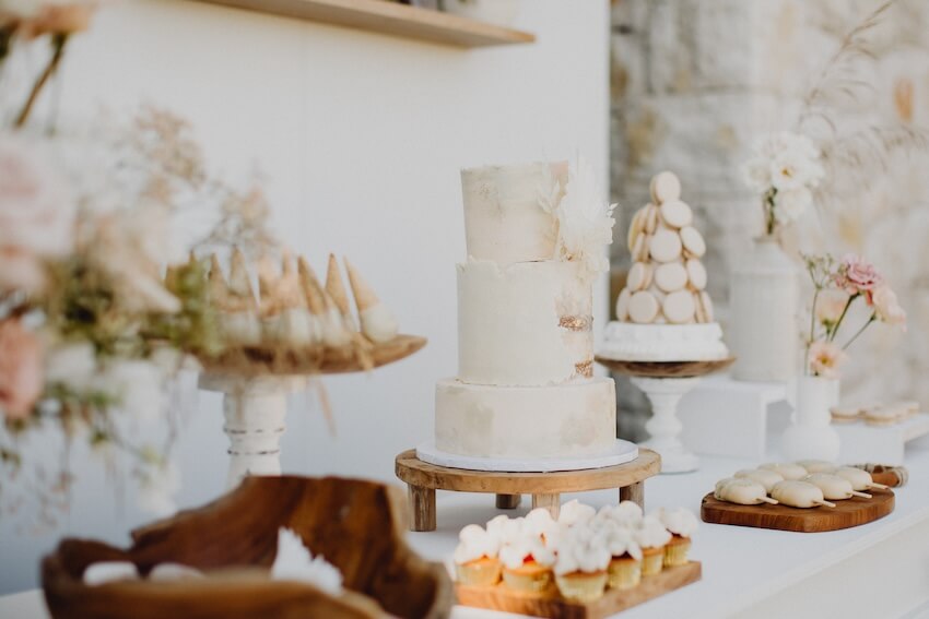 Baptism party ideas: various desserts on a table