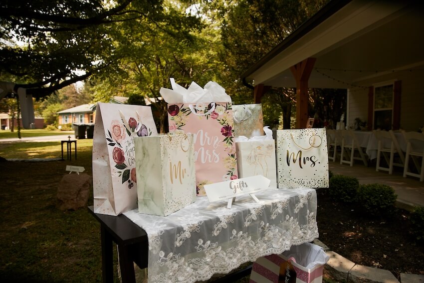 Wedding gifts on a table