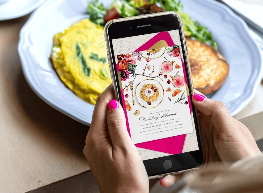 Brunch wedding invitation on a phone screen