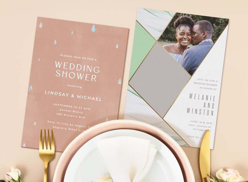 Wedding shower invitations on a table