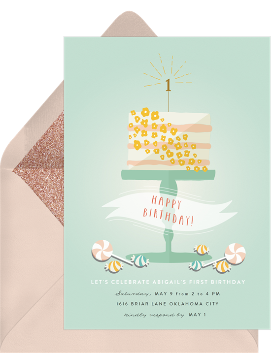 1st birthday invitations: the Whimsical Cake invitation design from Greenvelope