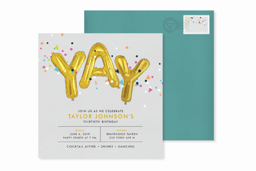 yay balloons birthday party invitation