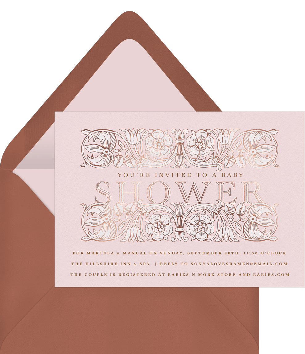 Antique Floral Shower Invitations in Pink