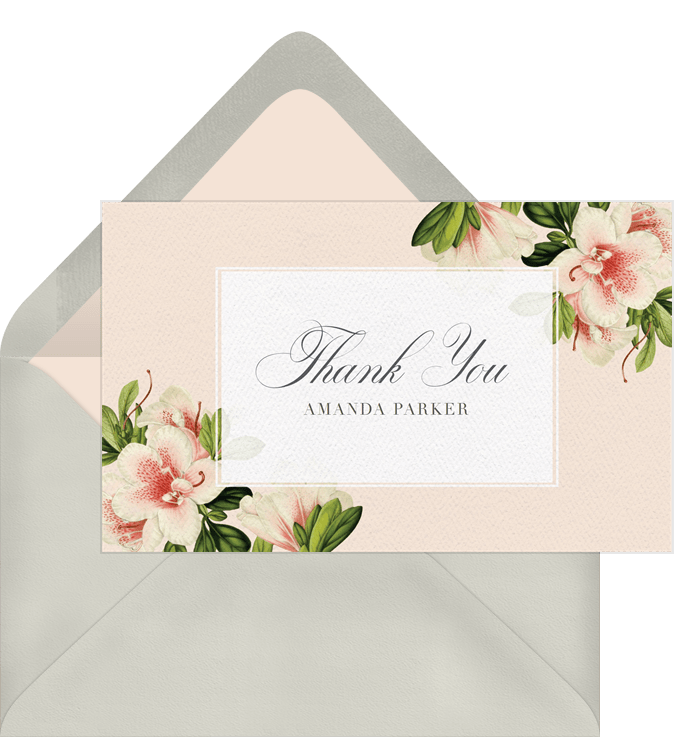 Rustic Thank You Notes Blush Azaleas Orange Bridal Shower | Greenvelope.com