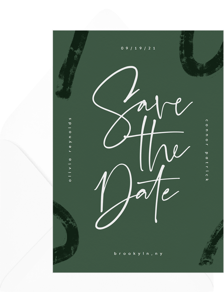 Bold Brush Strokes Save The Dates In Green Greenvelope Com