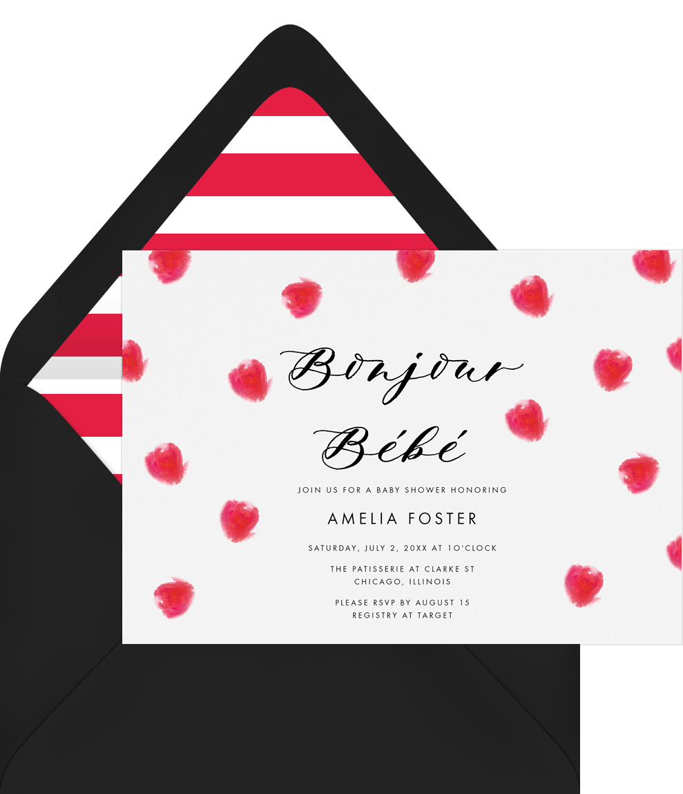 Bonjour Bebe Invitations In Red Greenvelope Com