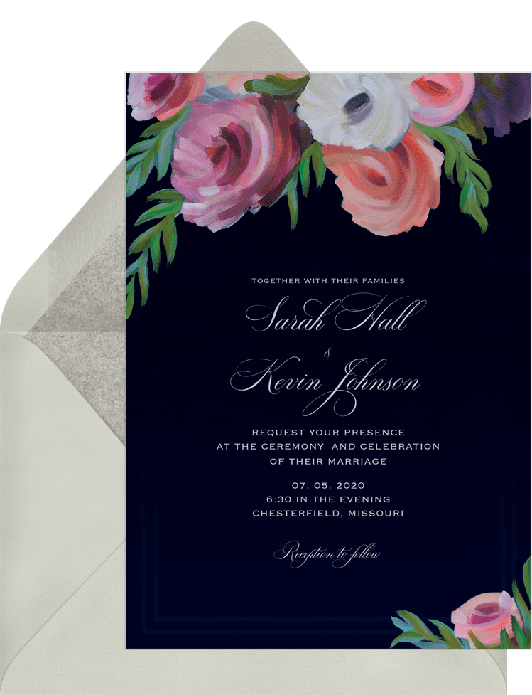 Brushstroke Bouquet Invitations In Blue Greenvelope Com