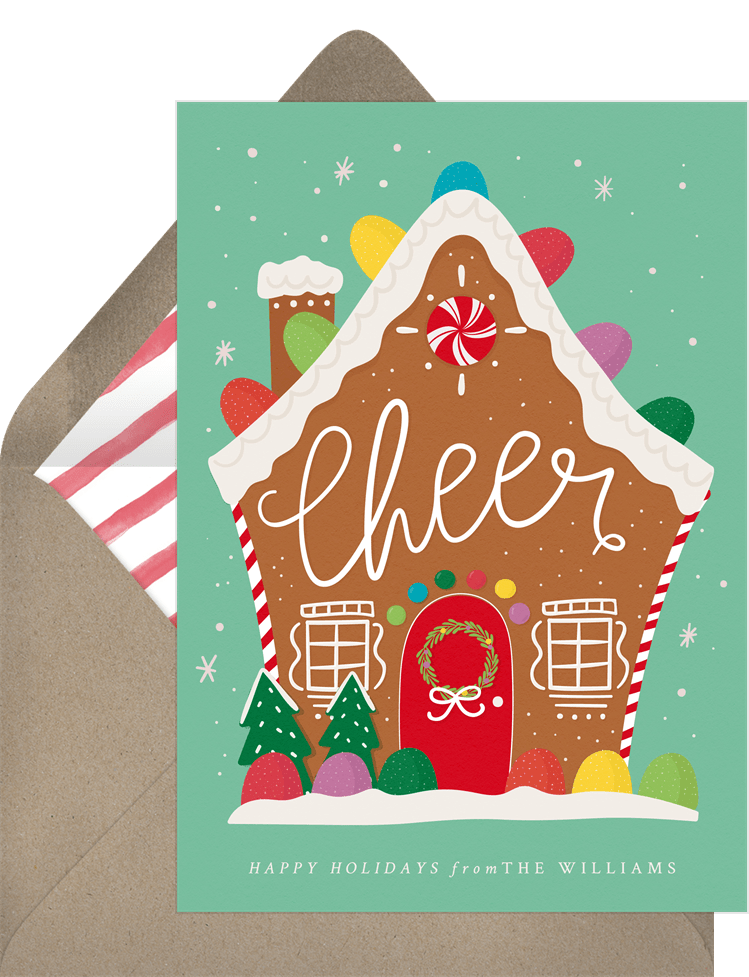 Cheerful Gingerbread House Cards | Greenvelope.com