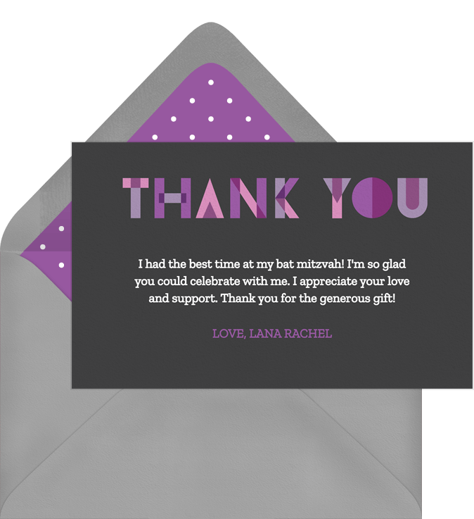 Color Block Bat Mitzvah Thank You Notes