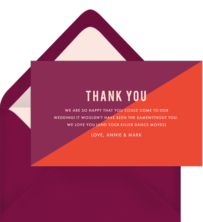 Color Slice Thank You Notes in Pink