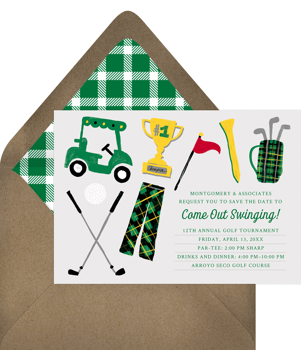 Gala Save The Dates Come Out Swinging White Golf Greenvel