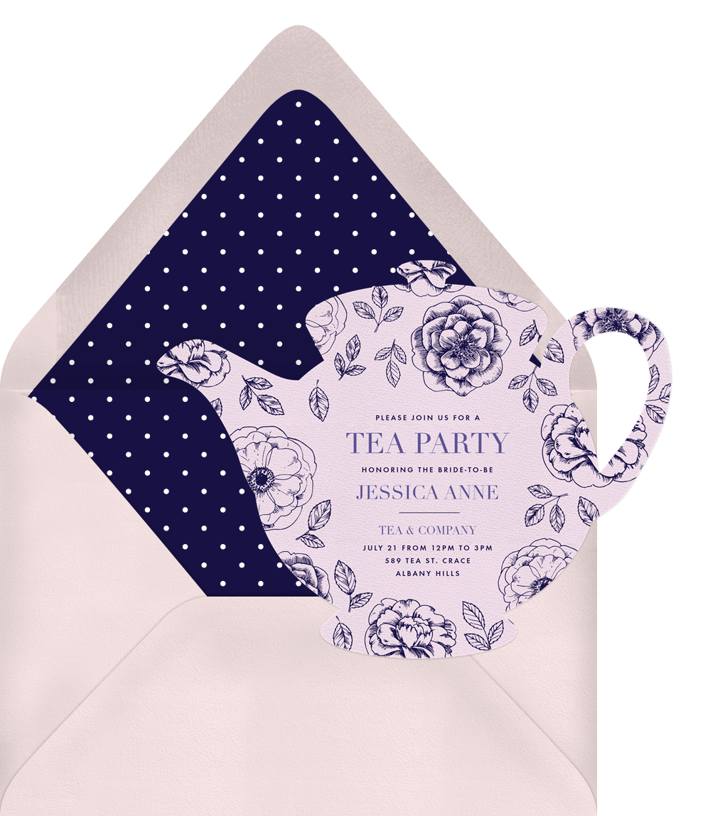 Dainty Teapot Invitations in Orange