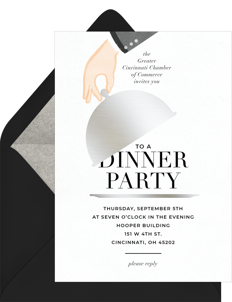 Dinner is served invitations in yellow greenvelope