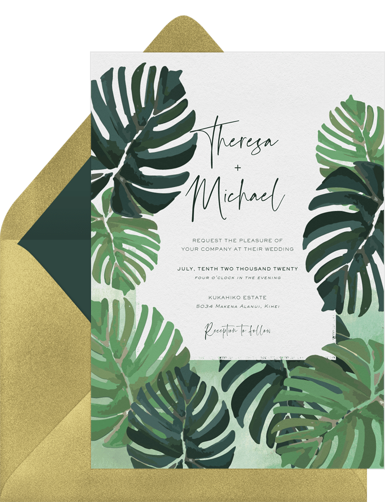 Elegant Palm Leaves Invitations in Green