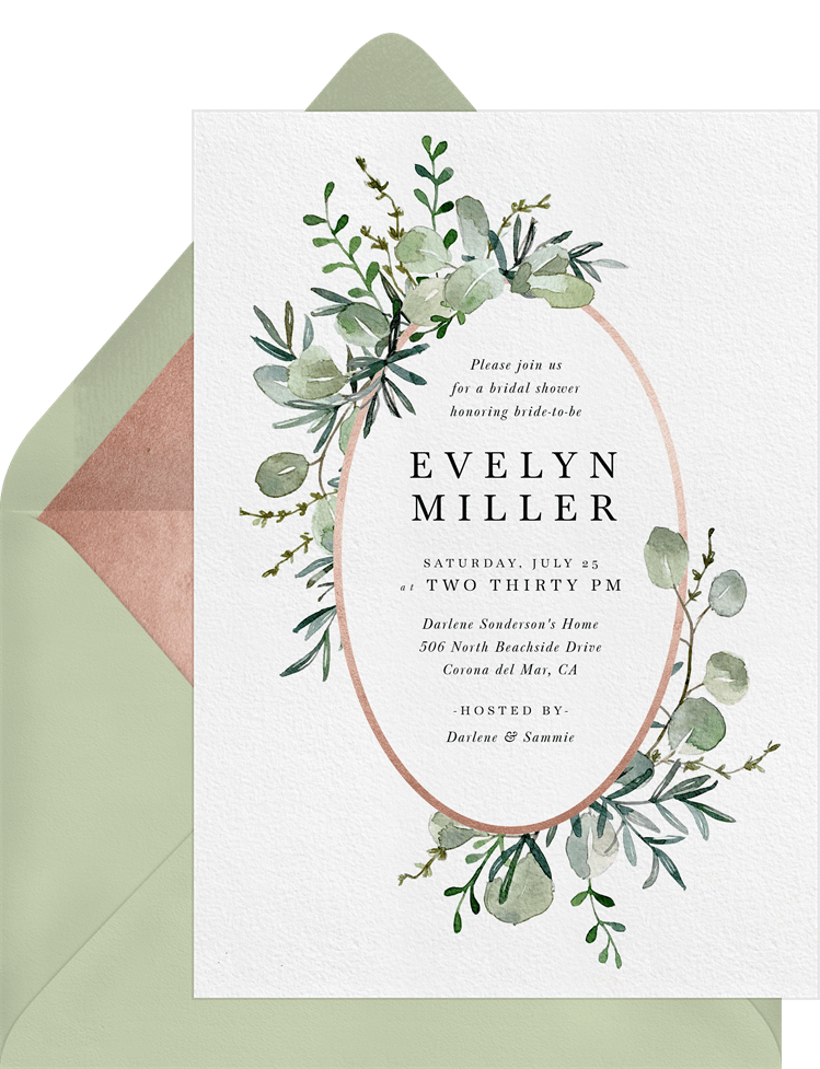 Eucalyptus Frame Invitations In Green Greenvelope Com