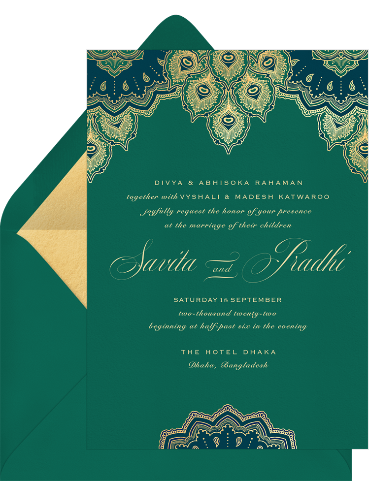 Exquisite Peacock Invitations in Green 