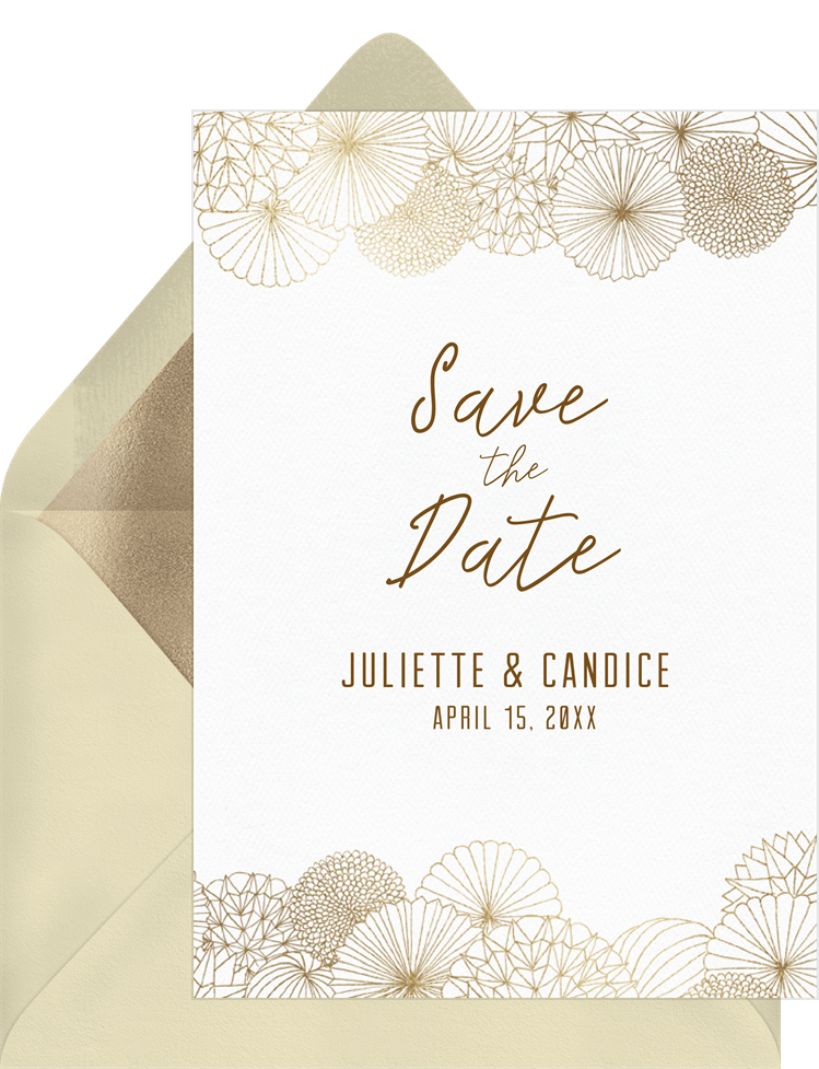 Festive Bohemian Save The Dates in Creme 