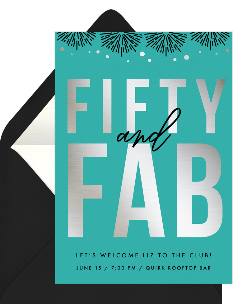 Fifty And Fab Invitations In Blue, Fire Pit Party Invitations