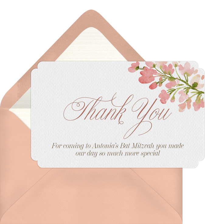 Floral Bat Mitzvah Thank You Notes | Greenvelope.com