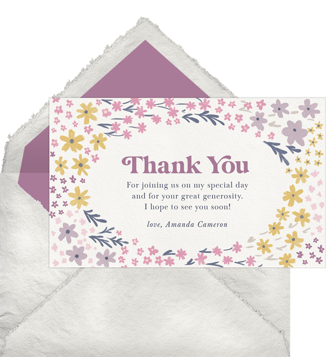 Flowery Thank You Notes in Purple