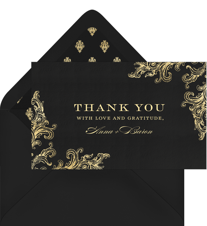 French Filigree Thank You Notes in Black