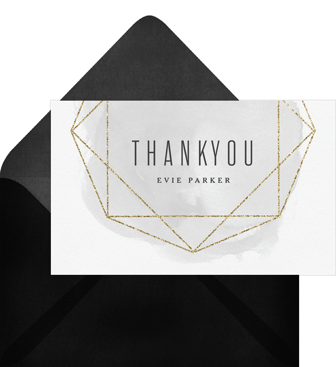 Gold Glitter Gem Thank You Notes In Blue Greenvelope Com