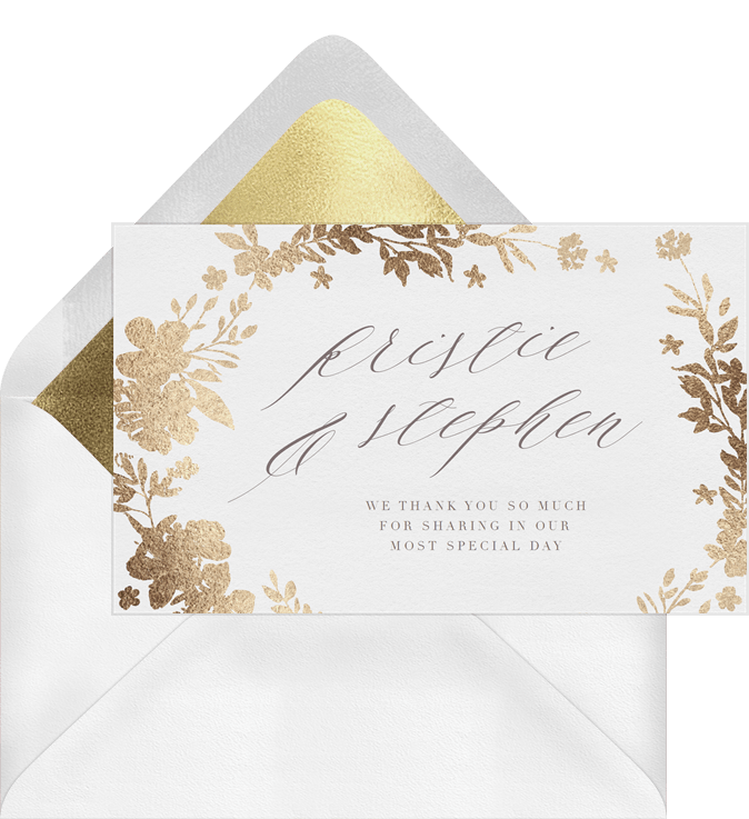 Golden Floral Wreath Thank You Notes | Greenvelope.com