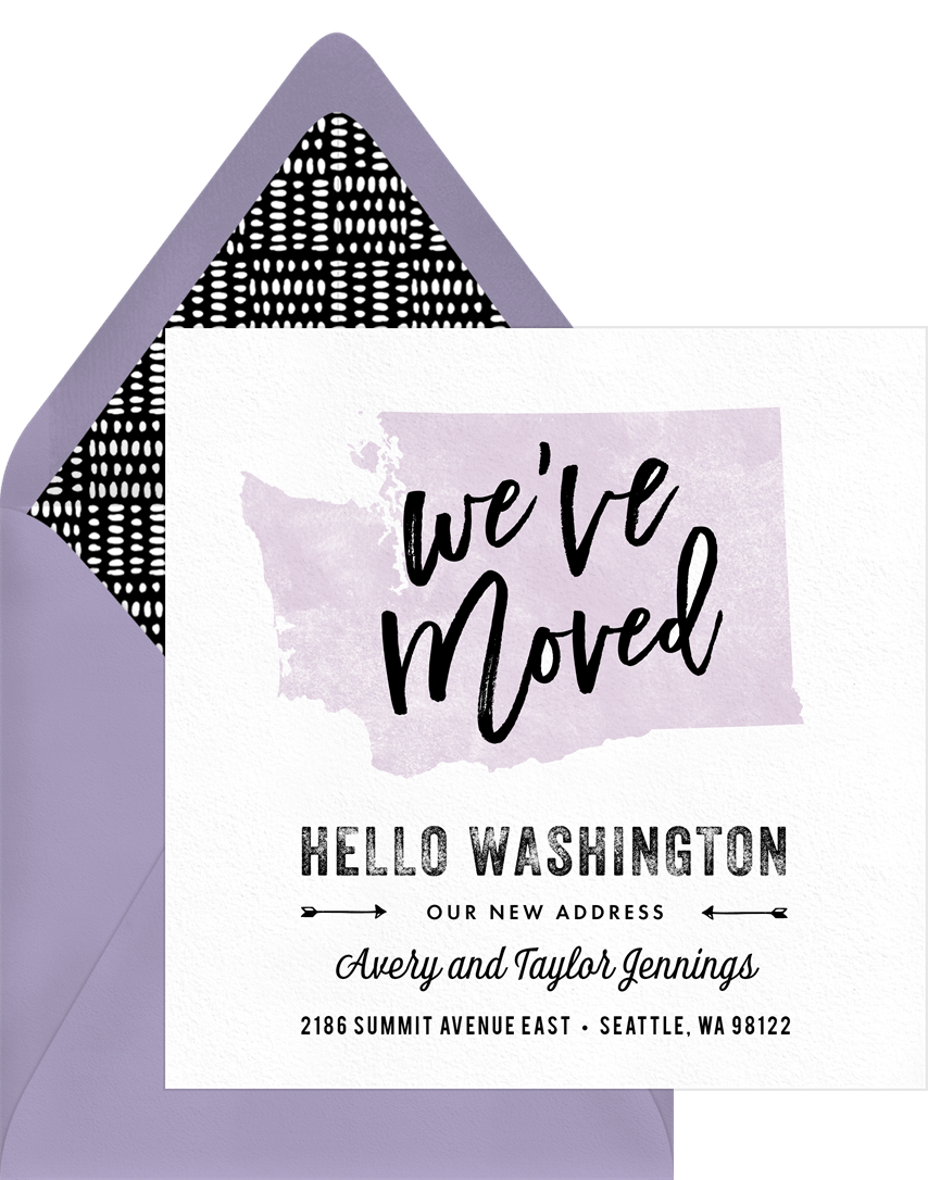 Hello Washington Announcements In Purple Greenvelope Com