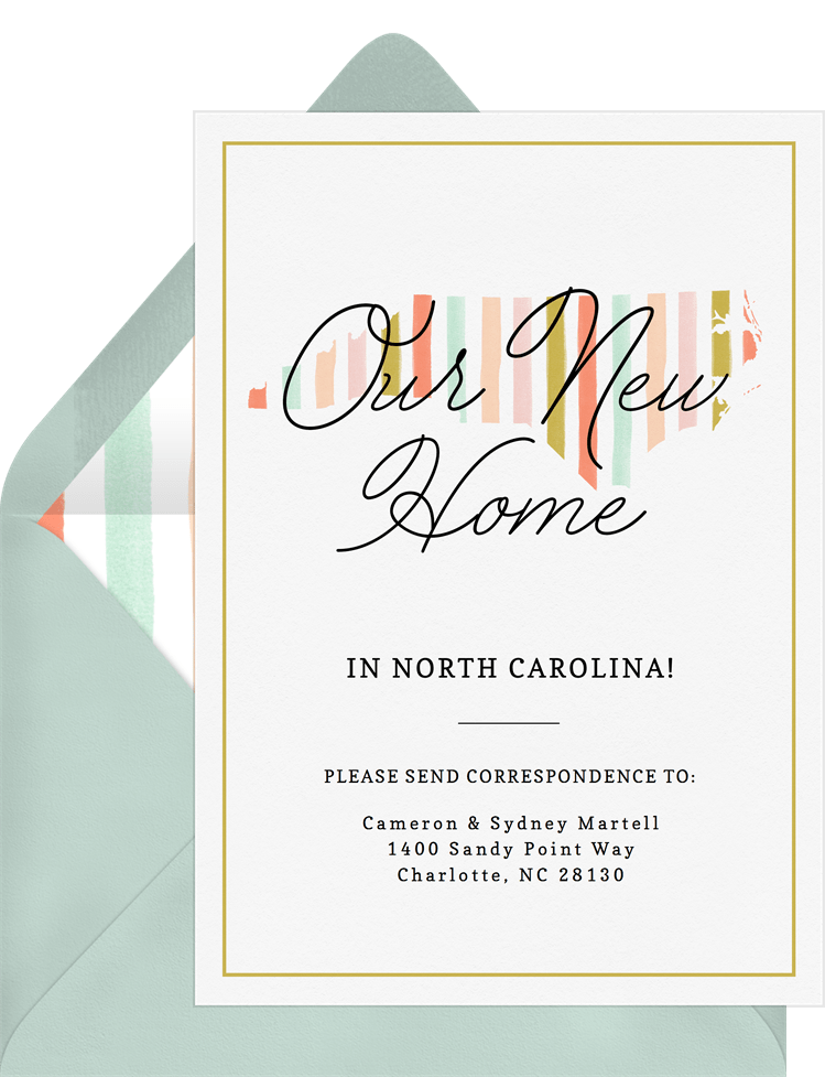 Home Sweet North Carolina Announcements In Yellow Greenvelope Com