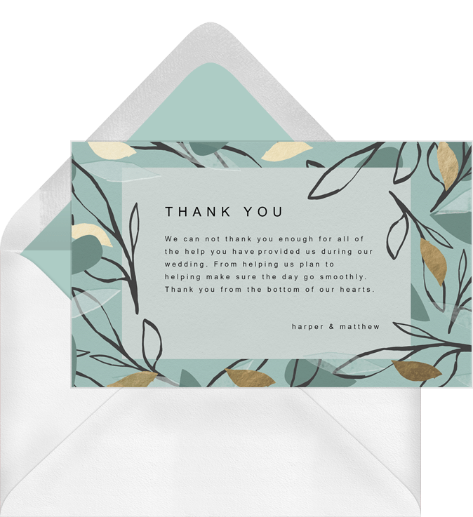 Layered Leaves Thank You Notes in Green | Greenvelope.com